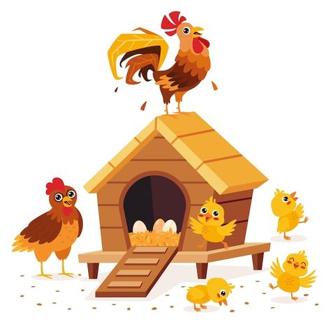 Cartoon illustration of rooster chicken ... | Premium Vector #Freepik #vector #coop #chicken-coop #hen #chick Farm Cartoon, Chicken Vector, Premium Vector Cartoon, Chicken Illustration, Childrens Art Projects, Cartoon Chicken, Chicken Chick, Pet Chickens, Vector Cartoon