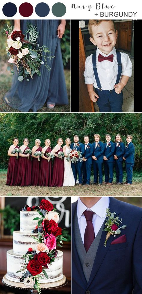 Wedding Colours Burgundy, Navy Blue Burgundy And Gold Wedding Theme, Navy Blue And Cranberry Wedding, Maroon And Blue Wedding Colors, Burgundy Navy And Sage Wedding, Navy Blue And Burgundy Rustic Wedding Decor, Navy Burgundy Groomsmen, Wine Red Centerpieces Wedding Ideas, Maroon And Green Wedding Color Schemes