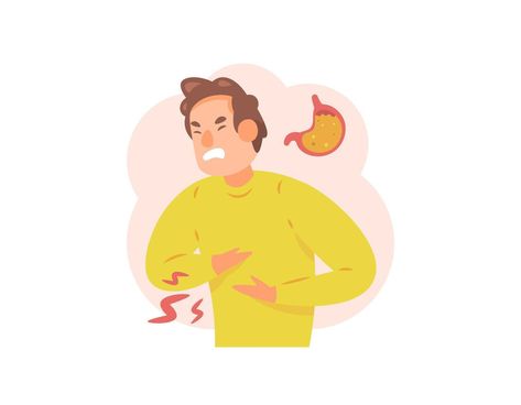 illustration of a man feeling pain in his stomach. stomach ache. Gastroesophageal reflux disease or GERD. acid reflux or ulcer. problems with the stomach or digestive system. health. flat style Stomachache, Stomach Ulcers, Reflux Disease, Stomach Ache, Stomach Acid, Cityscape Photos, Logo Banners, Acid Reflux, Heart With Arrow