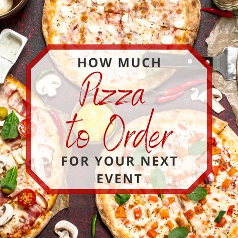 In this article, we give you tips on how to order the right amount of pizza for your parties and gatherings to avoid insufficient or excess amount of food. Pizza Party Menu, Pizza Party Rehearsal Dinner, Pizza Party Food, Pizza Dinner Party, Pizza Party Decorations, Pizza Dinner, Baby Shower Drinks, Order Pizza, Large Pizza