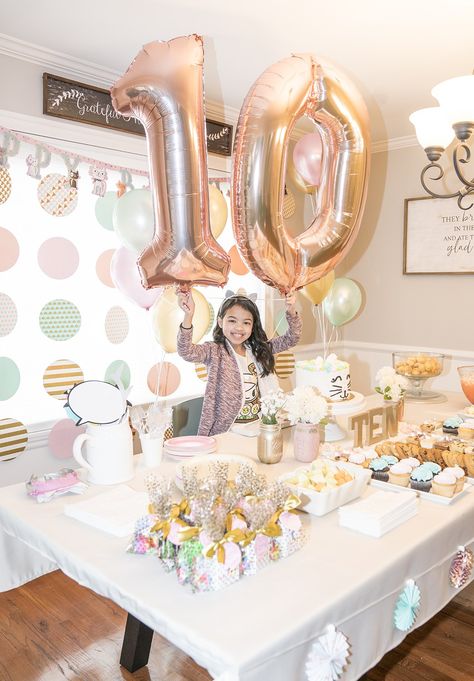 Girls 10th Birthday Party Ideas #10thbirthday #partyideas #partydecor 10th Birthday Party Ideas, Lila Party, 10th Birthday Party, Girls Birthday Party Decorations, Girls Birthday Party Themes, Tenth Birthday, Happy 10th Birthday, Girl Birthday Decorations, Fun Birthday Party