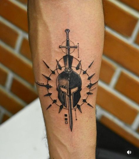 Gladiator Tattoo Design For Men, Moksh Tattoo, Centurion Tattoo, Fighter Tattoo Ideas, First Tattoo Ideas For Men, Tattoo Pulso, Spartan Warrior Tattoo, Armor Of God Tattoo, Fighter Tattoo