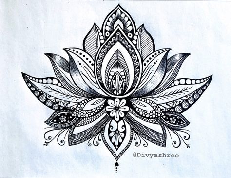 Lotus Flower Indian Art, Lotus Flower Tattoo Mandala, Lotus Flower Drawing Mandala, Mandala Lotus Tattoo Design, Women Mandala Tattoo, Lotus Tattoo Design For Women, Lotus Flower Chest Tattoo, Lotus Flower Tattoo Designs For Women, Lotus Tattoo Mandala