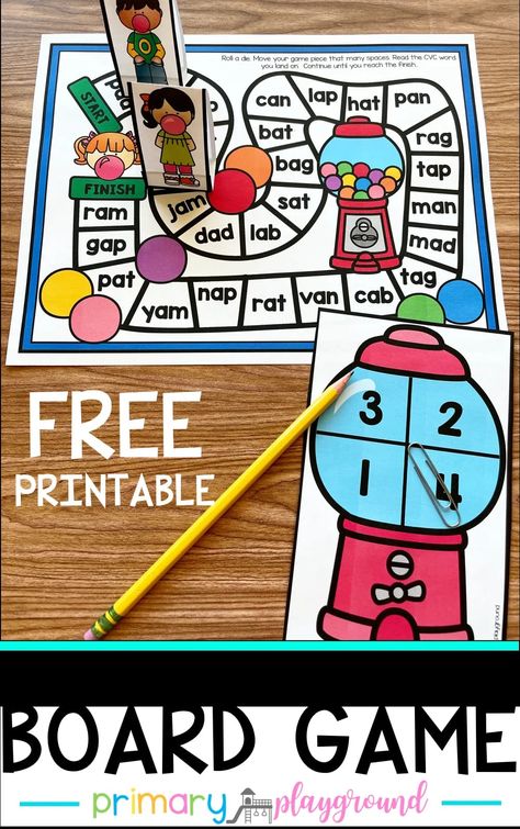 Site Word Games, Primary Playground, Cvc Games, Cvc Word Games, Playground Activities, Middle Sounds, Math Board Games, Cvc Word Activities, Printable Board Games