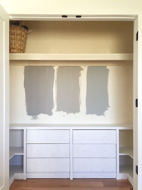 A Modern Little Boy's Room: #oneroomchallenge Week 3 Ikea Closet Organizer, Small Closet Organization Bedroom, Dresser In Closet, Built In Dresser, Ikea Closet, Organization Closet, Boys Closet, Closet Renovation, Ikea Hack Ideas