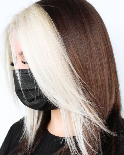 Underdye Hair With Money Piece, Blonde Front Pieces Short Hair, Blonde Front Pieces Curly Hair, Goth Money Piece Hair, Hair Blonde Front Pieces, Black Hair Blonde Front Pieces, Money Piece Fringe Bangs, High Contrast Money Piece Hair, Brown Hair Blonde Front Pieces