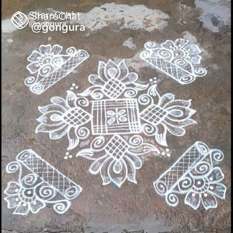 Mugulu Designs Latest, Muggulu Design Simple With Colors, Mugullu Rangoli Designs, Navaratri Rangoli, Ugadi Rangoli, Simple Art Designs, Easy Rangoli Designs Videos, Border Rangoli, Very Easy Rangoli Designs