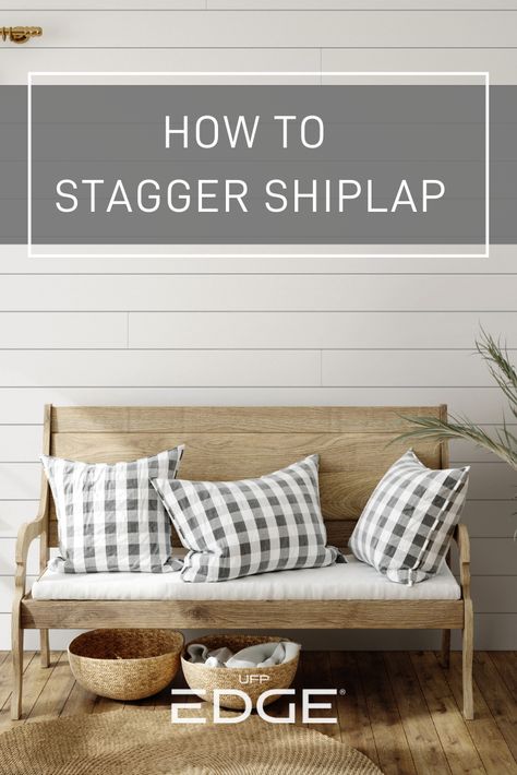 When installing shiplap on walls and ceilings, it's important to stagger boards so that seams are spread out. See examples of how to stagger shiplap boards. Shiplap Wall Bathroom, Wall Shiplap, Bathroom Shiplap, Shiplap Living Room, Shiplap Bedroom, Wood Shiplap Wall, Shiplap Boards, Installing Shiplap, Shiplap Wall Diy