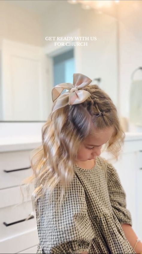 Our favorite day as a family 🤍 Mack joined in on the fun this morning!! 🤭🥹 Matching bow & tie are from @boonties #hairtutorial #hairstyle… | Instagram Toddler Church Hairstyles, Fancy Toddler Hairstyles, One Bow Hairstyles Toddler, Toddler Hairstyles With Bow, Girls Hairstyles With Bow, Hairstyles With Bows For Kids, Toddler Bow Hairstyle, Mommy And Me Hairstyles, Toddler Girls Hairstyles