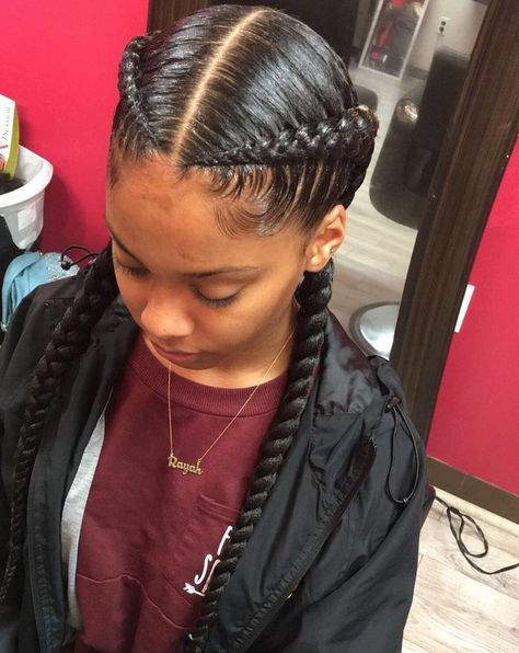 KHAYANDERSON 2 Rows Cornrows Braids, Two Rows Of Feed In Braids, 2french Braids Black Hair, Two Corn Rolls Braids Hairstyles, Basic Cornrows Hairstyles, Corn Row Braids Short Hair, Cute Corn Rows Hairstyles Black Hair, 2 Corn Row Braids, 2 Conrows Lines Natural Hair