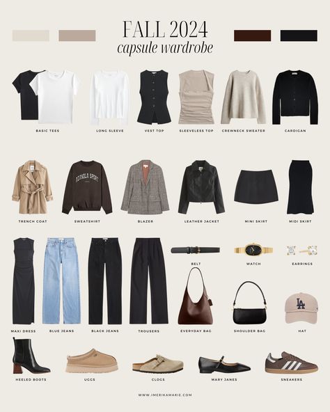 Fall 2024 Capsule Wardrobe + Outfit Ideas Fall Chicago Outfits 2024, Winter Cruise Capsule Wardrobe, 2024 Fall Fashion Outfit Ideas, Must Have Capsule Wardrobe Pieces, Fall Winter 2024 Capsule Wardrobe, Fall 2024 Inspo Outfits, Autumn Trip Outfit, Minimalist Travel Wardrobe Fall, Winter Inspo Outfits 2024