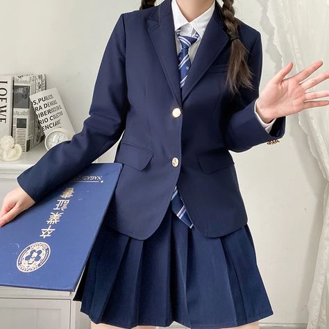 2024 Korean School Uniform Navy Blue Blazer Japanese High School Uniform Coat Suit School Clothes Japanese High School Uniform, British School Uniform, Korean School, High School Uniform, Japanese High School, School Uniform Outfits, Coat Suit, Navy Blue Blazer, Costume Themes