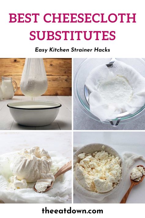 Check out the best cheesecloth alternatives for ingredient straining. Easy kitchen strainers including towel fabrics, coffee filters, muslin cloth, and more. If you're wondering what to do if you don't have a cheesecloth, read this post and discover 12 best substitutes for cheesecloth. These cheesecloth substitutes are easy to find. Here are the best cheesecloth substitutes to save you time and money. Diy Cheese, Muslin Cloth, Kitchen Strainer, Ingredient Substitutions, Coffee Filters, Cooking Ingredients, Food Facts, Cheese Cloth, Healthy Ingredient