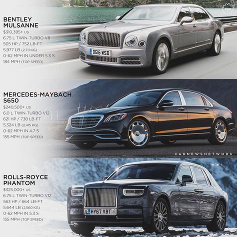 Which one is your favorite Uber-luxury sedan???💰🏁💎 Luxury Car Collection, Bentley Suv, Luxury Cars Rolls Royce, Best Suv, Luxury Boat, Bentley Mulsanne, Luxury Car Brands, Sedan Cars, Top Luxury Cars