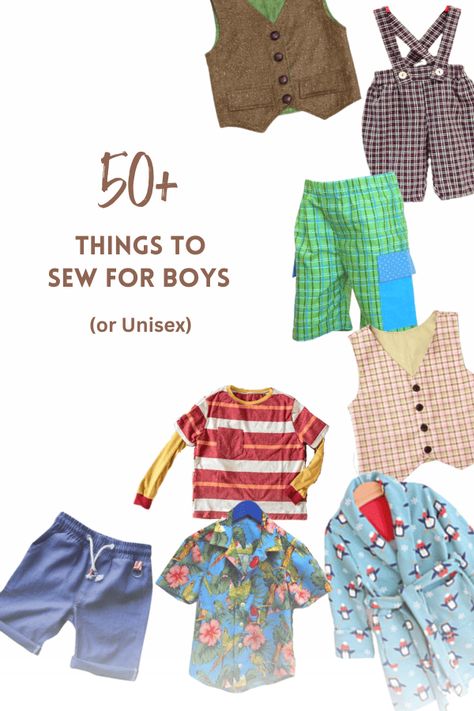 Things to sew for boys. These sewing patterns are perfect for finding the ideal clothing or project to sew for boys, or for unisex sewing patterns great for boys and girls. Boys shirt sewing patterns, pants, coats, toys and accessories. Sewing patterns for baby boys rompers and clothing. SewModernKids Toddler Boy Sewing Patterns, Sewing Boys Clothes, 1950s Fashion Boys, Baby Boy Clothes Patterns, Free Kids Sewing Patterns, Things To Sew For Boys, Boy Sewing Patterns, Boys Pants Pattern, Free Toddler Sewing Patterns