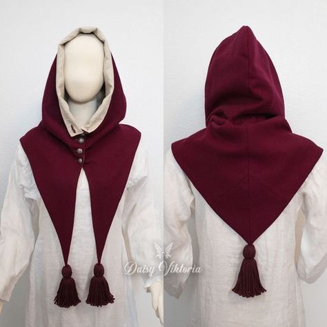 Hood Shapes Patterns, Jester Hood Pattern, Hood Pattern Sewing Free, Fantasy Hat Design, Medieval Hood Pattern, D&d Cosplay, Hood Shapes, Hood Reference, Fantasy Hood