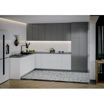 Elevate your kitchen experience with our state-of-the-art kitchen set, meticulously crafted for style, functionality, and longevity. Manufactured in a certified European facility, our cabinets boast a total production area exceeding 35, 000 m2, backed by over two decades of furniture manufacturing expertise. Finish: White Gloss/Gray | WALLKITCHENS FK-HARMONY 96" H x 126" W x 96" D Medium Density Fiberboard (MDF) Ready-to-Assemble Kitchen Cabinet Set 96.0 H x 126.0 W x 96.0 D in gray / white / br Mdf Kitchen Cabinets, Kitchen Set Cabinet, Furniture Manufacturing, Art Kitchen, Kitchen Set, Kitchen Sets, Kitchen Art, White Gloss, Kitchen Cabinet