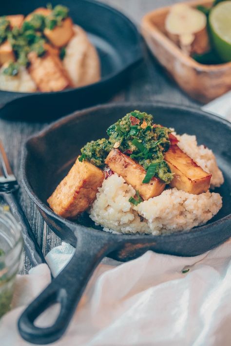 Crispy Sesame Soy Tofu w/ Kaffir Lime Leave Pesto | healthienut - Easy to follow plant-based recipes Kaffir Lime Leaves Recipes, Kaffir Lime Recipes, Soy Tofu, Lime Leaves, Lime Recipes, Kaffir Lime Leaves, Plant Based Whole Foods, Buddha Bowls, Lime Tree