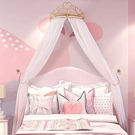 Amazon.com: Lotus Karen Princess Bed Curtains Canopy, Cute Lace Mosquito Net with Metal Crown for Girls Kids Toddlers Crib Bedroom Decoration : Home & Kitchen Princess Theme Bedroom, Princess Curtains, Girls Bed Canopy, Princess Canopy Bed, Princess Canopy, Bed Crown Canopy, Canopy Bed Curtains, Bed Crown, Unicorn Bedroom