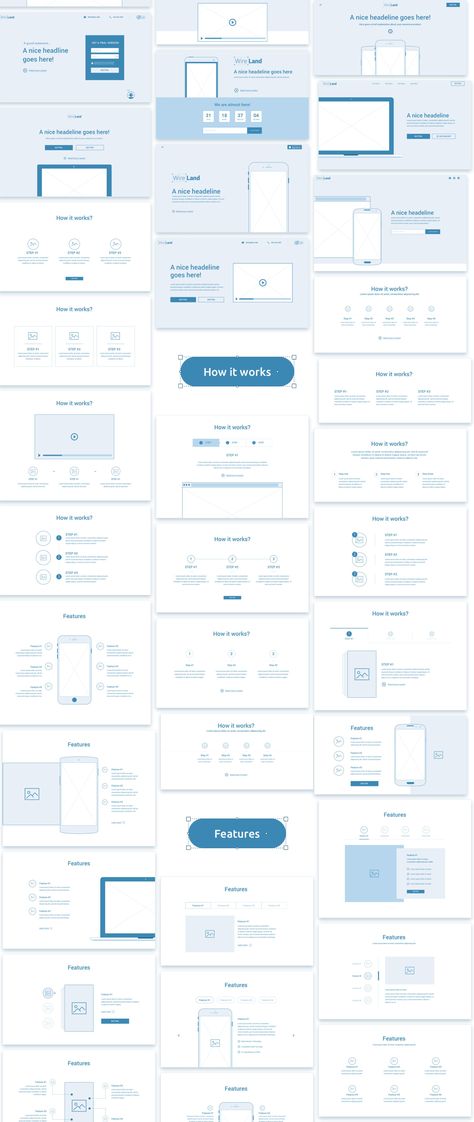 Wireland for Web – Complete Wireframe Library Collection optimized to structure web design projects really fast and easy while getting great results. This library consist on 200+ ready-to-use layout sections divided into 19 popular content categories.  Excellent for Landing Pages, and any kind of Web design Projects.   Include layouts on: Testimonials, Ecommerce, Blog, Slider, Portfolio, Header, Price Table, Features, Benefits, How it works, Footer, FAQ, News, Metrics and Contact. Web Wireframe, Slider Web, Webpage Design Layout, What Is Fashion Designing, Wireframe Design, Slider Design, Book And Magazine Design, Design Presentation, Identity Design Logo