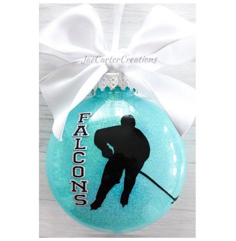 Hockey Diy Crafts, Christmas Hockey Decorations, Cricut Hockey Door Signs, Hockey Ornaments Diy, Hockey Christmas Ornaments Diy, Cricut Christmas Ornaments Hockey, Hockey Christmas Ornaments, Hockey Ornaments, Hockey Crafts