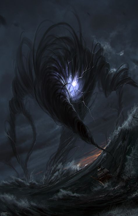 Dark Space Fantasy Art, Storm Monster Art, Storm God Fantasy Art, Storm Elemental Art, Elemental Creature Art, Storm Creature, Darkness Element, Storm Elemental, Storm Magic