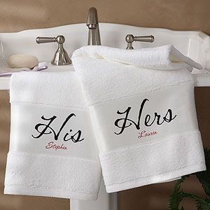 His & Hers<sup>©</sup> Personalized Bath Towel Set Embroidery Bath Towels, His And Hers Towels, Kids Bedroom Furniture Sets, White Bedroom Set Furniture, Bath Gifts, Embroidery Business, Wedding Bed, Personalized Bath Towels, Personalization Mall