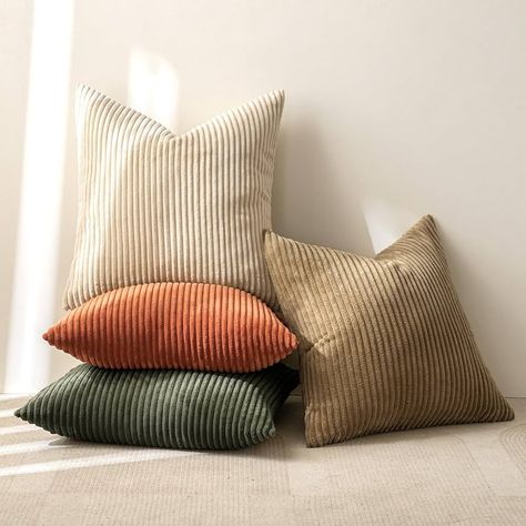 Amazon.com: MIULEE Fall Pack of 4 Green-Rust Corduroy Decorative Throw Pillow Covers 18x18 Inch Soft Boho Striped Pillow Covers Modern Farmhouse Home Decor for Sofa Living Room Couch Bed : Home & Kitchen Olive Green And Rust Living Room, Fall Couch Pillows, Fall Couch, Modern Farmhouse Home Decor, Modern Farmhouse Home, Sofa Living Room, Green Corduroy, Living Room Couch, Garden Pillows