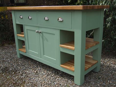 Kitchen Cupboard Makeover, Cupboard Makeover, Painted Kitchen Island, Simple Kitchen Cabinets, Breakfast Room Green, Painted Kitchens, Free Standing Kitchen Cabinets, Green Kitchen Island, Freestanding Kitchen Island