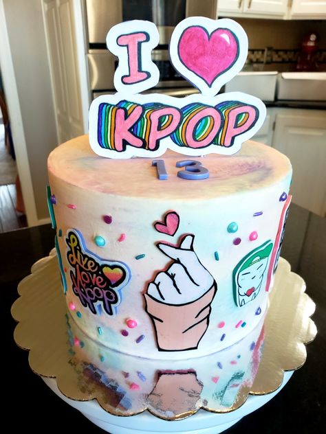 K Pop Themed Party, K Pop Cake Design, K Pop Party Ideas, Kpop Themed Cake, K Pop Birthday Cake, K Pop Birthday Party Ideas, Kpop Bday Cake, Kpop Party Ideas, K Pop Cake