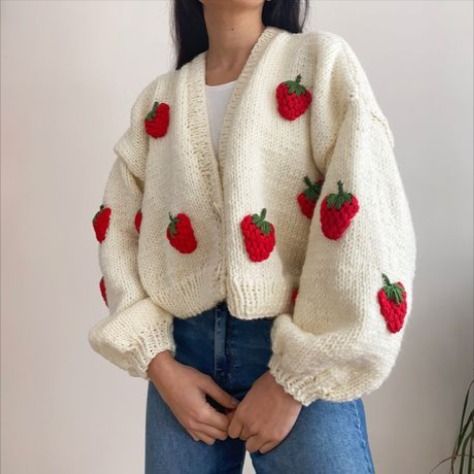 Crochet Cardigan Tutorial, Strawberry Outfit, Vest Patterns, Crochet Sweater Design, Crochet Sweater Pattern Free, Crochet For Beginners Blanket, Pullover Outfit, Crochet Jacket, Crochet Cardigan Pattern