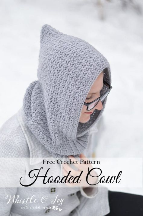 Crochet Snoodie Free Pattern, Hooded Cowl Crochet Pattern, Crochet Infinity Scarf Free Pattern, Hooded Cowl Pattern, Crochet Hooded Scarf Pattern, Crochet Hooded Cowl, Hooded Scarf Pattern, Col Crochet, Crochet Adult Hat