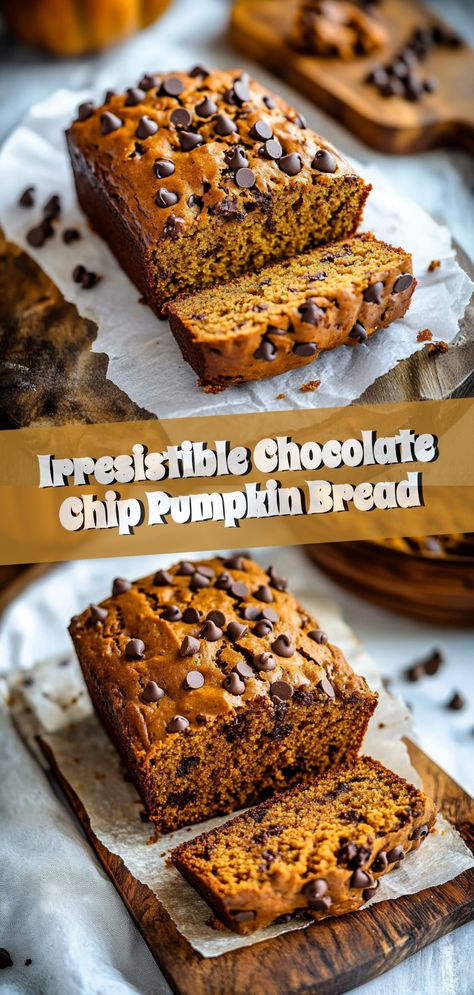 Indulge in the heavenly fusion of fall flavors with this Irresistible Chocolate Chip Pumpkin Bread! 🍫🎃 Soft, spiced, and loaded with rich chocolate chips, it's the ultimate cozy treat for those crisp autumn days. Perfect for breakfast, snacking, or satisfying your dessert cravings, this easy-to-make loaf is a must-try for every pumpkin enthusiast. Warm up your kitchen and your soul this season—one slice at a time. 🧡✨ #pumpkinobsession #fallbaking #chocolatecrush #comfortfood #bakelove Pumpkin Chip Bread, Chocolate Pumpkin Loaf, Easy Pumpkin Bread With Chocolate Chips, Chocolate Chip Pumpkin Loaf, Pumpkin Bread With Chocolate Chips, Pumpkin Flavored Desserts, Chocolate Chip Bread Recipe, Chocolate Pumpkin Bread, Cozy Food