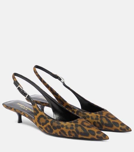 Cherish 30 leopard-print slingback pumps in multicoloured - Saint Laurent | Mytheresa Dr Shoes, Mid Heels Pumps, Designer Pumps, Latest Shoe Trends, Saint Laurent Shoes, Luxury Women Fashion, Evening Shoes, Fabulous Shoes, Footwear Design Women