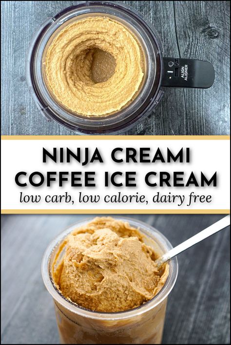 Healthy Coffee Ice Cream, Ninja Creami Coffee, Dairy Free Coffee Ice Cream, Ice Cream Maker Recipes Healthy, Keto Ice Cream Recipes, Ninja Creamy, Low Calorie Ice Cream, Ninja Ice Cream Recipe, Coffee Ice Cream Recipe