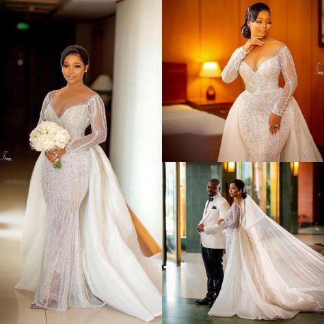 Kiara Wedding, Dressup Ideas, 2022 Wedding Dresses, Detachable Wedding Dress, Plus Size Mermaid, Wedding Fits, Long Sleeve Bridal Gown, Crystal Lace, Outfits Edgy