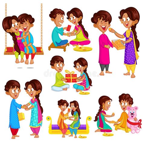 Happy Rakshabandhan Stickers, Brother Sister Cartoon Art, Brother Sister Pictures, Brother Sister Photos, Raksha Bandhan Cards, Happy Raksha Bandhan Images, Raksha Bandhan Images, Handmade Rakhi Designs, Rakhi Cards