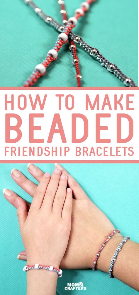 How to make a beaded friendship bracelet - these easy friendship bracelets with beads are fun summer camp crafts for teens and tweens, and are pretty enough for adults to wear too. Bead And Yarn Bracelet, Bead And Thread Bracelet, How To Make Bracelets With Thread And Beads, String Bracelet Patterns With Beads, Beaded Loom Bracelet, Beaded Friendship Bracelets, Bracelets With Beads, Floss Bracelets, Kindergarten Craft