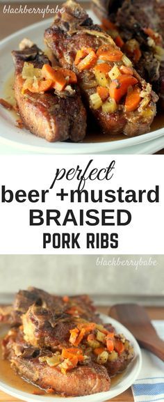 Perfectly braised pork ribs in a savory beer and mustard sauce! So easy and inexpensive, uses country-style pork ribs. Beer Braised Pork, Boneless Country Style Pork Ribs, Country Pork Ribs, Braised Pork Ribs, Boneless Pork Ribs, Country Style Pork Ribs, Pork Rib Recipes, Pork Dinner, Mustard Sauce