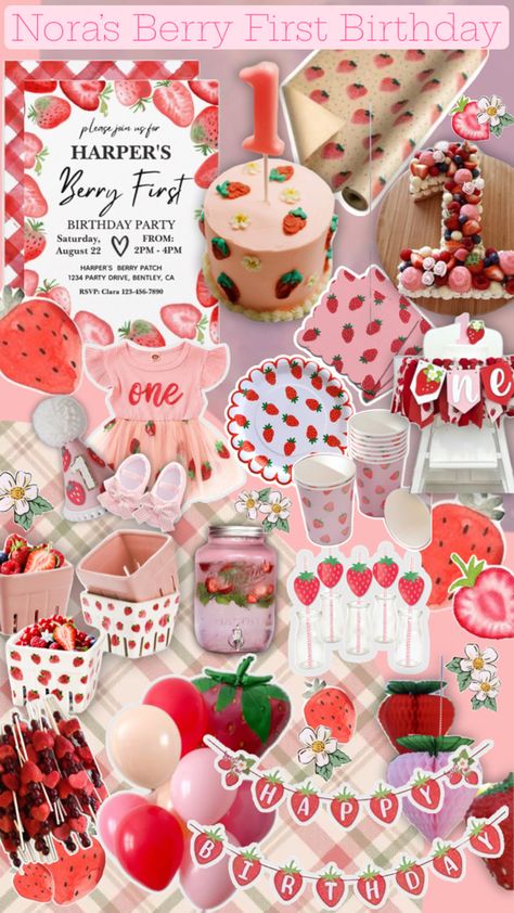 Inspiration and ideas for my daughters first birthday party Birthday Mood Board, Daughters First Birthday, Berry First Birthday Party, Baby First Birthday Themes, Berry First Birthday, 1st Birthday Party Themes, Strawberry Party, First Birthday Themes, My Daughters