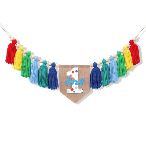 PRICES MAY VARY. Bright rainbow theme tassel banner perfect for 1st birthday party decorations Fits most standard high chairs; easy to attach to high chair or wall Quick and easy to set up; pre-assembled with adjustable straps Decorate high chair, wall, dessert table, living room for birthday party Worry-free purchase from VAVAYAO; contact us if any issues within 24 hours 🦄You only get one chance to celebrate your child's first birthday🦄 Rainbow 1st High chair Banner - Colorful Tassel Highchai Highchair Garland Diy 1st Birthdays, Crochet Birthday Banner, Colorful 1st Birthday Boy, Puffin Birthday, Rainbow Baby Shower Ideas, 1st Birthday Highchair Banner, High Chair Decorations, Tassel Banner, Confetti Pattern