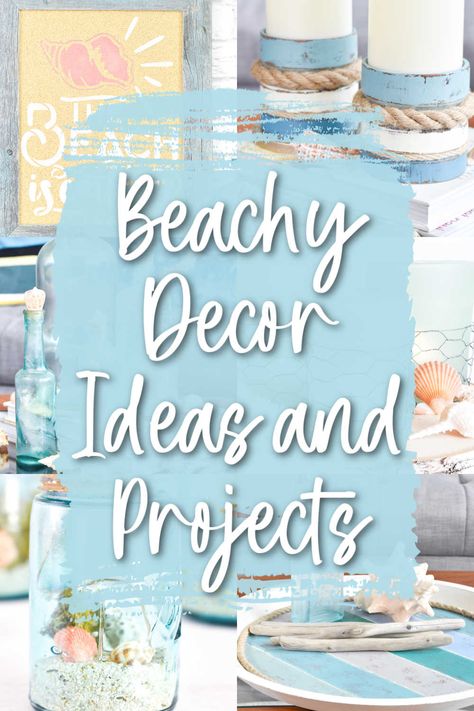 Coastal-inspired beachy decor is the name of the game throughout the summer months- no matter where you live! And you can get that cool, breezy look while staying on budget with thrifty upcycling ideas like these. Wooden Beach Decor, Homemade Beach Decor, Coastal Diy Decor Projects, Diy Ocean Decor, Coastal Wall Decor Ideas, Seashell Decorations, Ocean Decorations, Coastal Decorating Ideas, Nautical Decor Diy