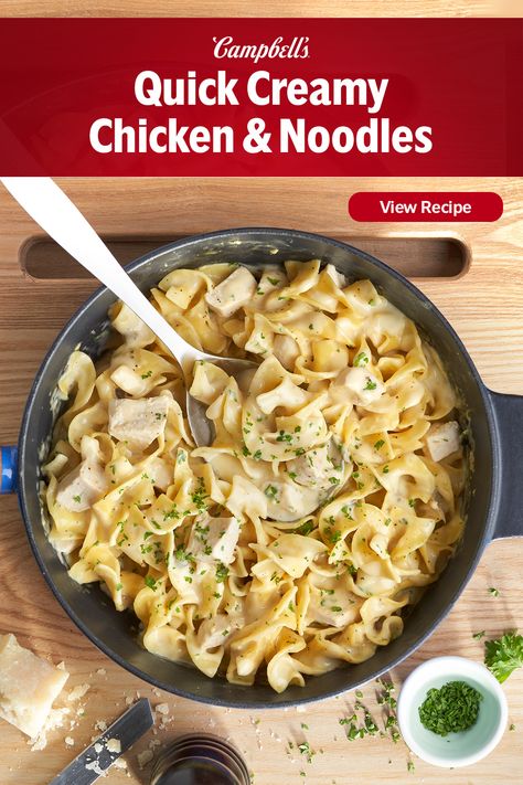 Cambells Recipes Chicken, Chicken And Noodles Recipe Stovetop, Cambell Recipes Cream Of Chicken, Creamy Chicken And Noodles Recipe, Creamy Chicken Noodles, Campbell's Recipes, Cambells Recipes, Easy Chicken And Noodles, Noodles And Chicken