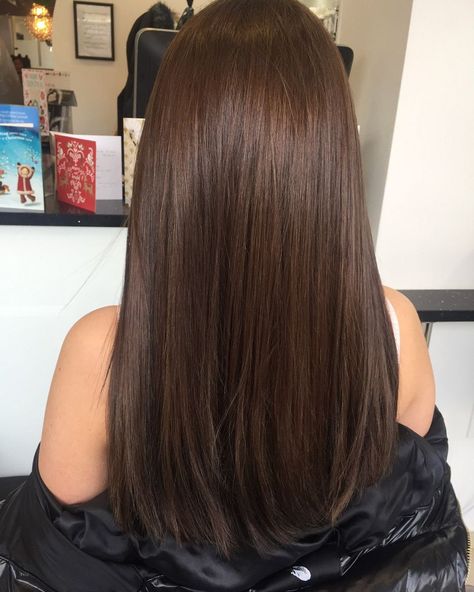 Straight Hair Brunnete, Latte Brunette Straight Hair, Cute Hair Colors For Straight Hair, Medium Brown Black Hair, Full Head Colour Brown, Brown Hair Dye On Black Hair, Pin Straight Brown Hair, No Style Haircut Long Hairstyles, Light Natural Brown Hair Color