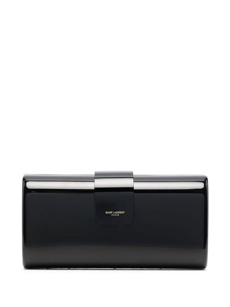 Saint Laurent Patent Box Clutch Bag - Farfetch Luxury Black Clutch Baguette Bag, Luxury Shoulder Clutch For On-the-go, Farfetch Black Bag, Luxury Leather Clutch For On-the-go, Ysl Clutch, Luxury Black Leather-lined Clutch, Designer Clutch Bags, Luxury Clutch, Black Envelopes