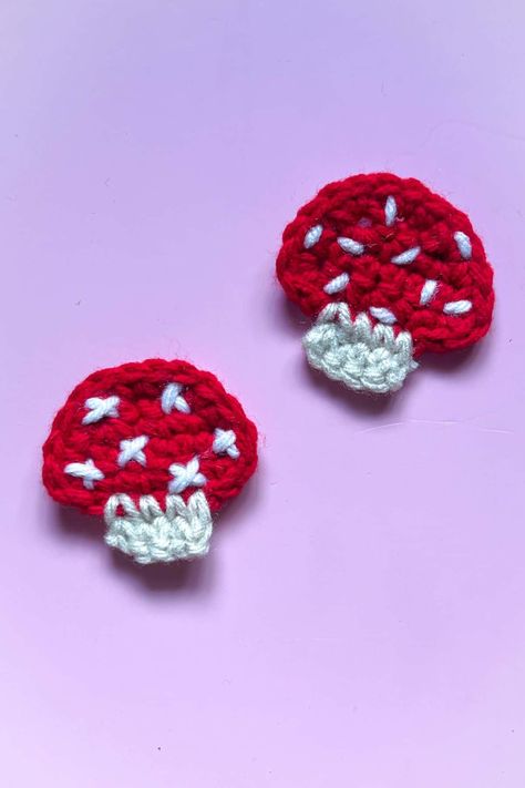 Crochet Mushroom Applique Pattern - thecaffeinatedsnail.com Mushroom Applique Pattern, Crochet Mushroom Applique, Mushroom Applique, Crochet Flats, Crochet Applique Patterns Free, Fall Crochet Patterns, Fall Crochet, Crochet Fruit, Crochet Mushroom