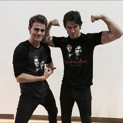 Pin for Later: 20 Pictures of Ian Somerhalder and Paul Wesley That Will Make You Say, "Hello, Brother" When Their Cute Shirts Almost Distracted You From Ian's Biceps Vampire Diaries Shirts, Damon And Stefan Salvatore, The Salvatore Brothers, Ian Joseph Somerhalder, Ian Somerhalder Vampire Diaries, Damon Salvatore Vampire Diaries, The Vampire Diaries 3, Damon And Stefan, Vampire Diaries Stefan