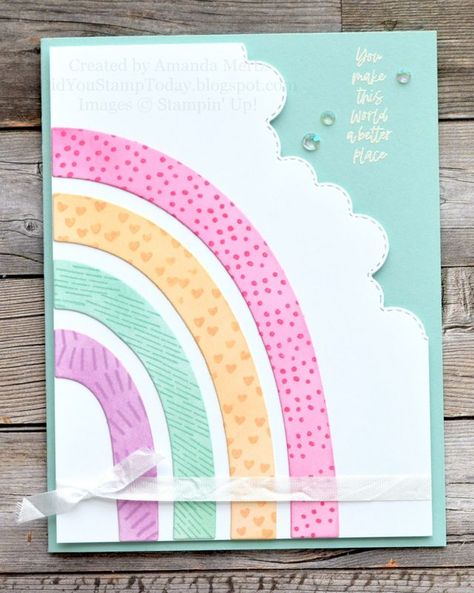 Stampin Up Rainbow Of Happiness, Sip Cards, Whimsical Cards, Rainbow Cards, Hand Made Greeting Cards, Nature Card, Rainbow Card, Baby Card, Stamping Up Cards