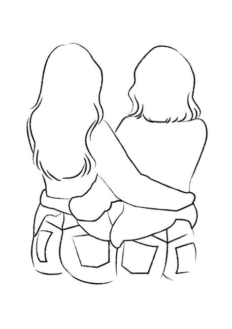 Besties Drawing Best Friends, Two Besties Drawing, Best Friend Sketches, Hugging Drawing, Drawings To Trace, Girl Outlines, Sisters Drawing, Friends Sketch, Best Friend Drawings