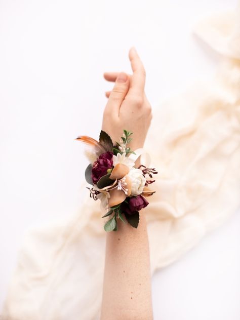 Bridal flower corsage, Boho wrist corsage, Maroon floral corsage, Bridesmaid wrist corsage, Wedding flower corsage, Purple wrist corsage Boho Wrist Corsage, Corsage Bridesmaid, Corsage Purple, Bridesmaid Wrist Corsage, Prom Flowers Corsage, Pastel Bridesmaids, Wrist Corsage Wedding, Floral Corsage, Wrist Corsage Prom